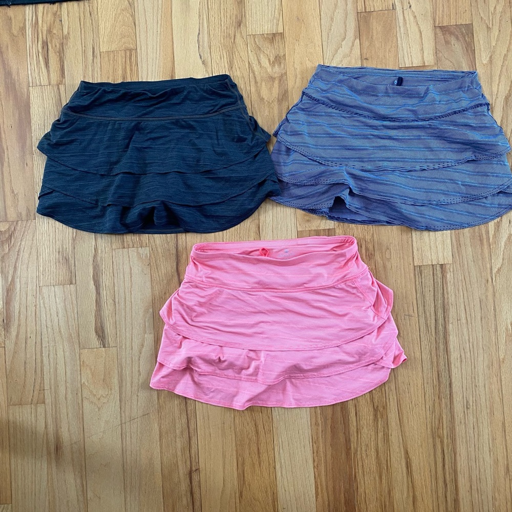3 Athleta ruffle swagger skorts
